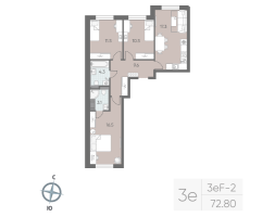 4 ккв (Евро) № 168 Корп.: 9 , Секция 3  в ЖК Большая Охта