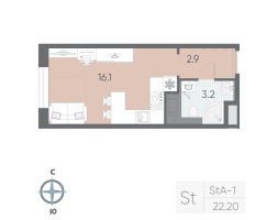 Студия № 346 Корп.: 6 , Секция 3  в ЖК Большая Охта