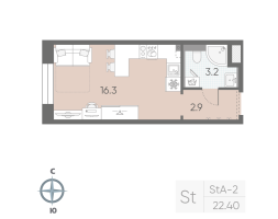 Студия № 283 Корп.: 6 , Секция 3  в ЖК Большая Охта