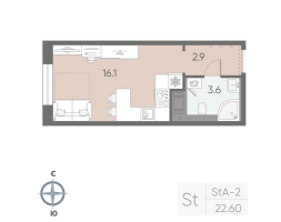 Студия № 20 Корп.: 8 , Секция 1  в ЖК Большая Охта