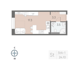 Студия № 163 Корп.: 7 , Секция 2  в ЖК Большая Охта