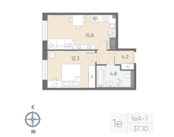 2 ккв (Евро) № 18 Корп.: 8 , Секция 1  в ЖК Большая Охта