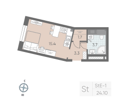 Студия № 94 Корп.: 9 , Секция 2  в ЖК Большая Охта