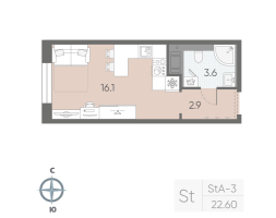 Студия № 21 Корп.: 8 , Секция 1  в ЖК Большая Охта