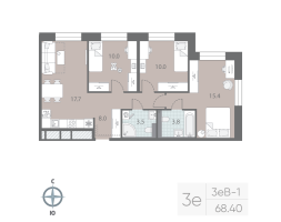 4 ккв (Евро) № 7 Корп.: 10 , Секция 1  в ЖК Большая Охта