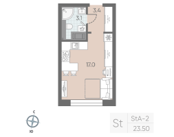 Студия № 98 Корп.: 9 , Секция 2  в ЖК Большая Охта