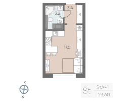 Студия № 96 Корп.: 9 , Секция 2  в ЖК Большая Охта