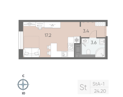 Студия № 175 Корп.: 7 , Секция 2  в ЖК Большая Охта