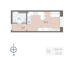 Студия № 14 Корп.: 8 , Секция 1  в ЖК Большая Охта
