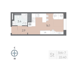 Студия № 356 Корп.: 6 , Секция 3  в ЖК Большая Охта