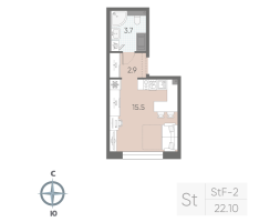 Студия № 179 Корп.: 7 , Секция 2  в ЖК Большая Охта