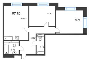 3 ккв (Евро) № 312 Корп.: 6 , Секция 3  в ЖК Большая Охта