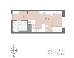Студия № 182 Корп.: 7 , Секция 2  в ЖК Большая Охта