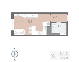 Студия № 316 Корп.: 6 , Секция 3  в ЖК Большая Охта