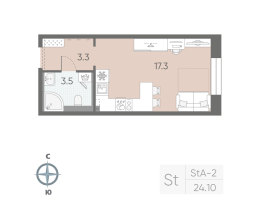 Студия № 170 Корп.: 7 , Секция 2  в ЖК Большая Охта