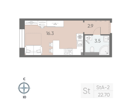 Студия № 4 Корп.: 8 , Секция 1  в ЖК Большая Охта