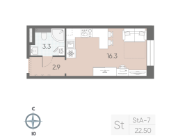 Студия № 292 Корп.: 6 , Секция 3  в ЖК Большая Охта
