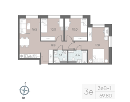 4 ккв (Евро) № 167 Корп.: 9 , Секция 3  в ЖК Большая Охта