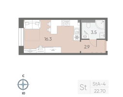 Студия № 285 Корп.: 6 , Секция 3  в ЖК Большая Охта