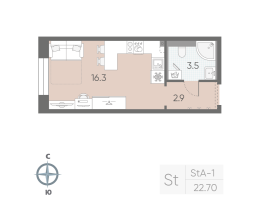 Студия № 3 Корп.: 8 , Секция 1  в ЖК Большая Охта
