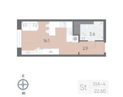 Студия № 301 Корп.: 6 , Секция 3  в ЖК Большая Охта