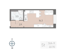 Студия № 294 Корп.: 6 , Секция 3  в ЖК Большая Охта