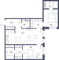 3 ккв (Евро) № 225 Корп.: А , Секция 4  в ЖК Большой Сампсониевский, 32