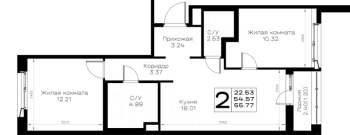 3 ккв (Евро) № 340 Корп.: 1.1 , Секция 6  в ЖК Борский
