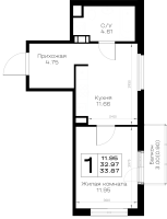 1 ккв № 17 Корп.: 1.1 , Секция 1  в ЖК Борский