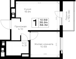 2 ккв (Евро) № 36 Корп.: 1.1 , Секция 2  в ЖК Борский