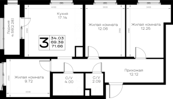 4 ккв (Евро) № 34 Корп.: 1.1 , Секция 2  в ЖК Борский