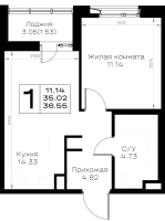 1 ккв № 262 Корп.: 1.1 , Секция 5  в ЖК Борский