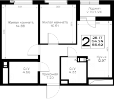 2 ккв № 432 Корп.: 1.1 , Секция 7  в ЖК Борский