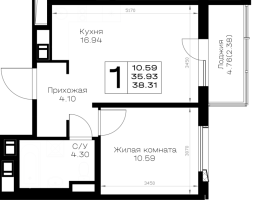 2 ккв (Евро) № 96 Корп.: 1.1 , Секция 2  в ЖК Борский