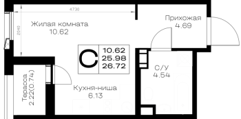 Студия № 98 Корп.: 1.1 , Секция 2  в ЖК Борский