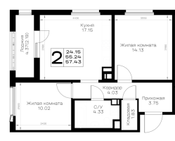 3 ккв (Евро) № 41 Корп.: 1.1 , Секция 2  в ЖК Борский