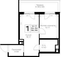 2 ккв (Евро) № 103 Корп.: 1.1 , Секция 2  в ЖК Борский