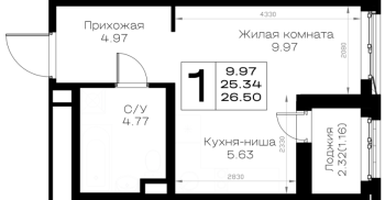 Студия № 28 Корп.: 1.1 , Секция 2  в ЖК Борский