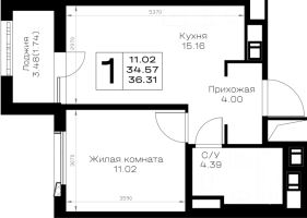 2 ккв (Евро) № 37 Корп.: 1.1 , Секция 2  в ЖК Борский