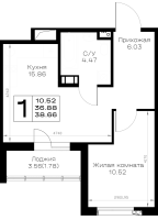 2 ккв (Евро) № 175 Корп.: 1.1 , Секция 3  в ЖК Борский