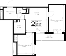 3 ккв (Евро) № 356 Корп.: 1.1 , Секция 6  в ЖК Борский