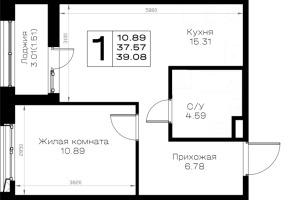 2 ккв (Евро) № 343 Корп.: 1.1 , Секция 6  в ЖК Борский