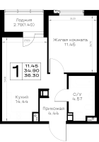 1 ккв № 168 Корп.: 1.1 , Секция 3  в ЖК Борский