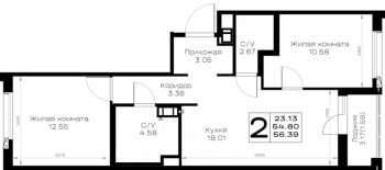 3 ккв (Евро) № 348 Корп.: 1.1 , Секция 6  в ЖК Борский