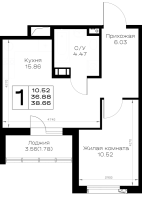 2 ккв (Евро) № 336 Корп.: 1.1 , Секция 5  в ЖК Борский