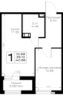 2 ккв (Евро) № 114 Корп.: 1.1 , Секция 3  в ЖК Борский