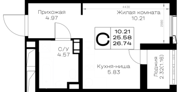 Студия № 35 Корп.: 1.1 , Секция 2  в ЖК Борский
