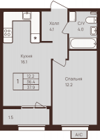 2 ккв (Евро) № 13, Секция 1  в ЖК Braun Hause Family