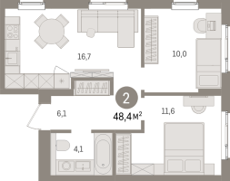 3 ккв (Евро) № 3.4.3 Корп.: 3 , Секция 3  в ЖК Брусника в Новоселье