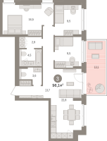 4 ккв (Евро) № 5.1.5 Корп.: 2 , Секция 5  в ЖК Брусника в Новоселье